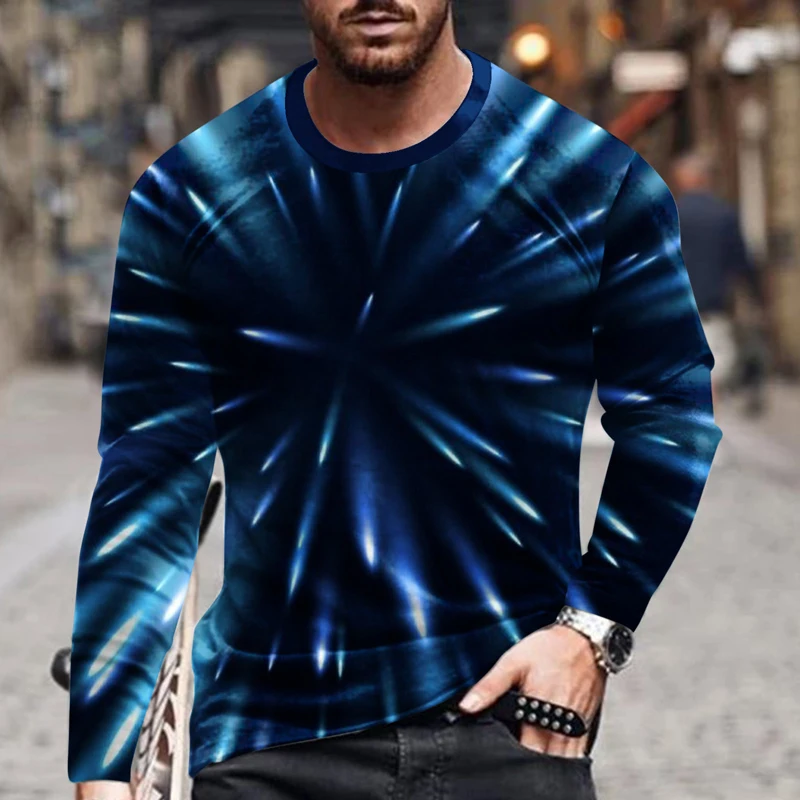 

Colorful Aurora Top 3D Printed Hip Hop Round Neck Pullover Long Sleeve Personalized Men's Fashion Casual T-Shirt