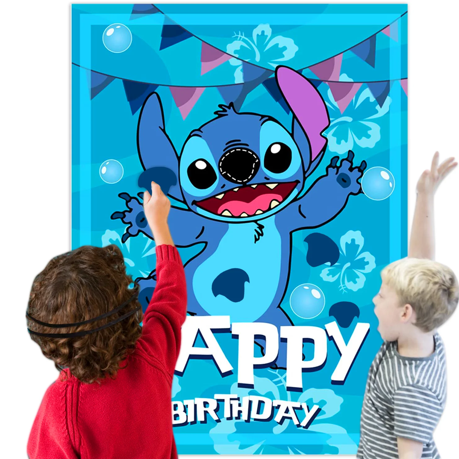 Pin The Nose On The Stitch Party Game Posters Stickers for Kids Birthday