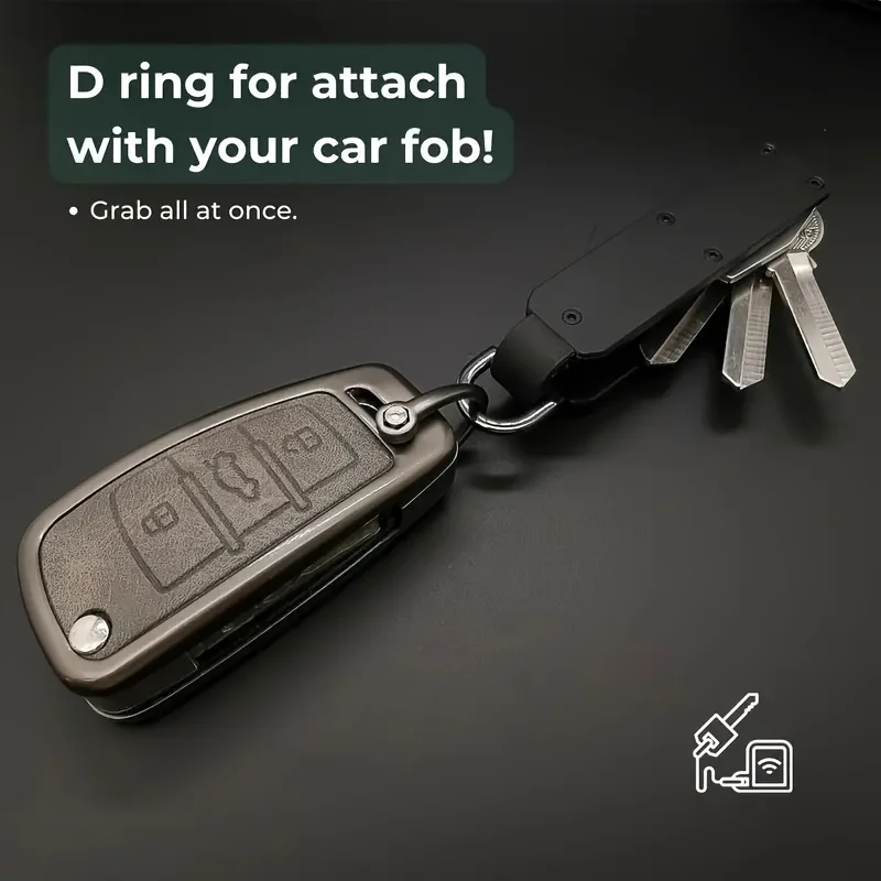 Sleek Black & Gold Compact Aluminum Key Organizer with Carabiner Clip