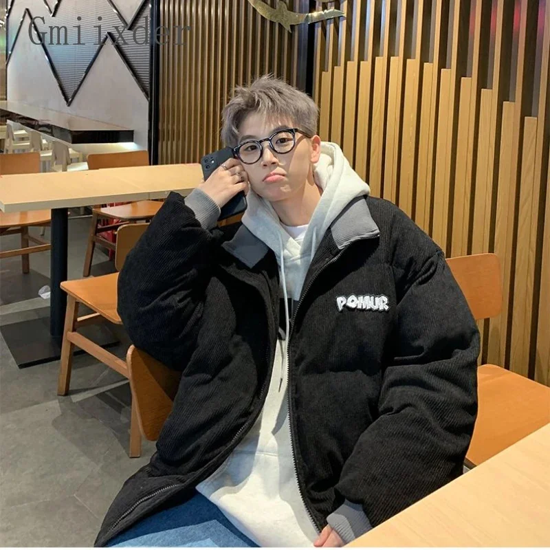 

Oversize American Corduroy Padded Jacket Men Women Thickened Bread Coat Autumn Winter Handsome Letter Print Down Parkas