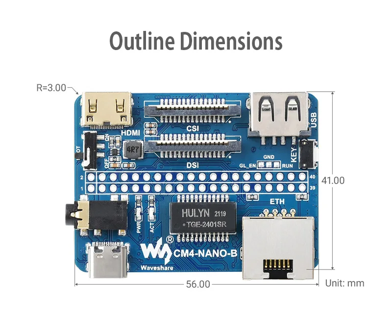 Raspberry Pi Compute Module 4 CM4 Nano Base Board (B) with RPi 40PIN GPIO interf