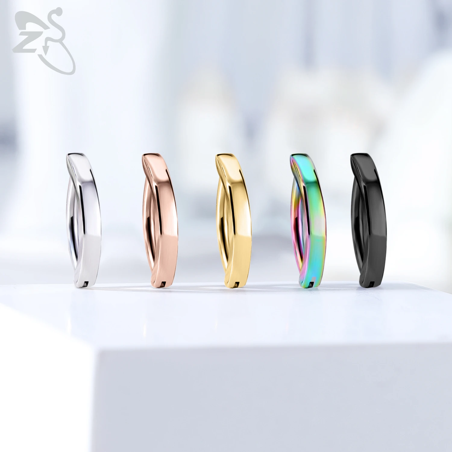 Body jewelry ZS 1 PC 14G/16G Stainless Steel Clicker Belly Button Ring Women Gold Color Reverse Curved Navel Barbell 8/10/12MM
