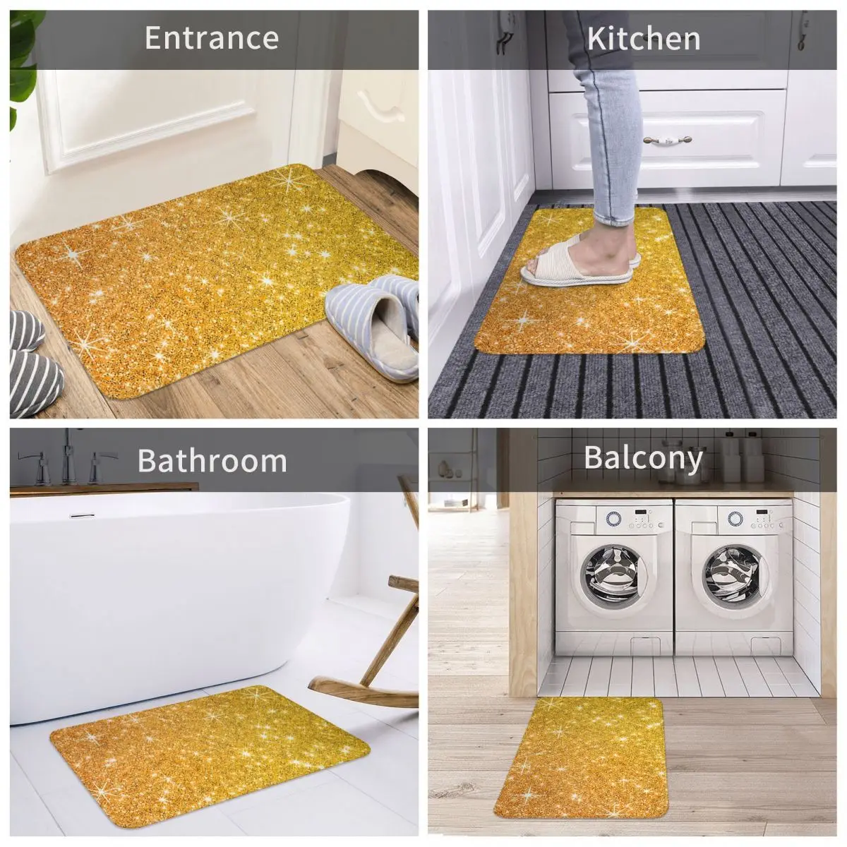 Gold Glitter Yellow Sparkles Rose Gold Glittering Doormat Flannel Rug Anti-Slip  Absorbent Mat for Floor Bathroom Balcony Mats - AliExpress