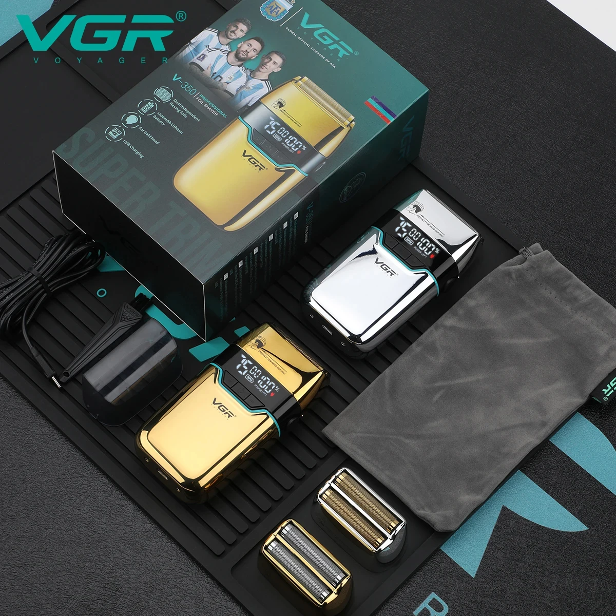 VGR V-350 고급 면도 세트 LED 지능형 디지털 디스플레이 남성용 면도기 금속 바디 날카로운 이중 날 헤드 헤어 트리밍
