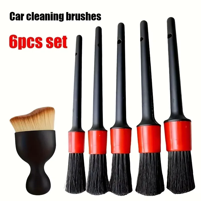 6pcs Car Wash Care Detailing Brush Set,for cleaning wheels, dashboards, vents and more,Car Cleaning Brushes, Car Accessories