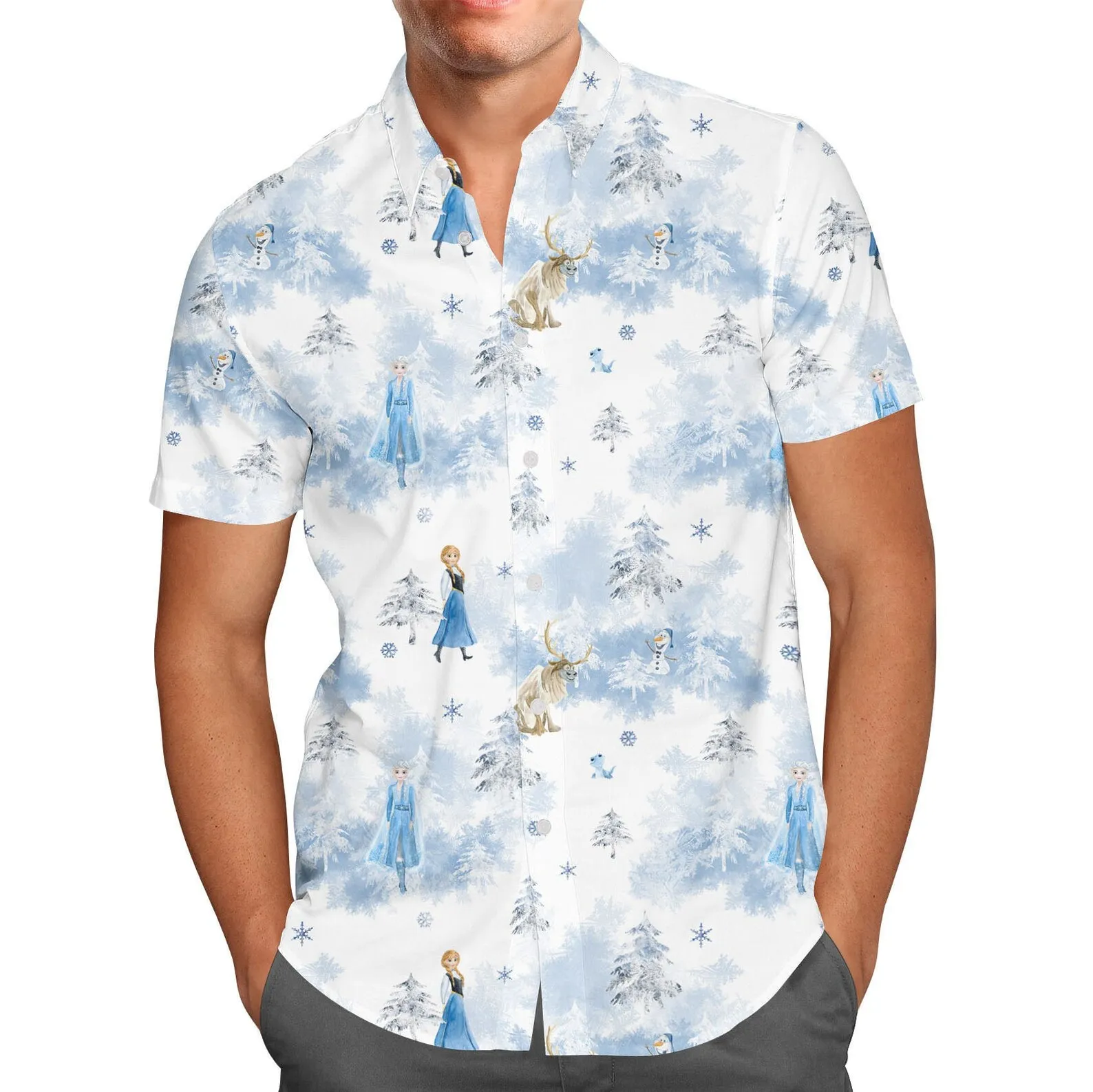 

Disney Frozen Inspiration Men's Button Up Short Sleeve Fashion Disney Hawaiian Shirt Vintage Short Sleeve Shirt