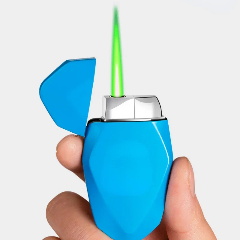 Butane Gas Lighter New Luminous Green Flame Inflatable Windproof Torch Lighter Turbo Metal Diamond Butane Lighters Cigarette Accessories butane gas lighter,cigarette lighter