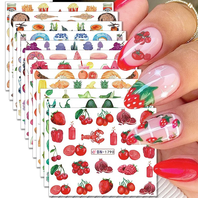 

12pcs Watercolor Flower Water Transfer Nail Stickers Summer Ocean Animal Fruit Nail Decals Floral Leaf Nail Art Decoration