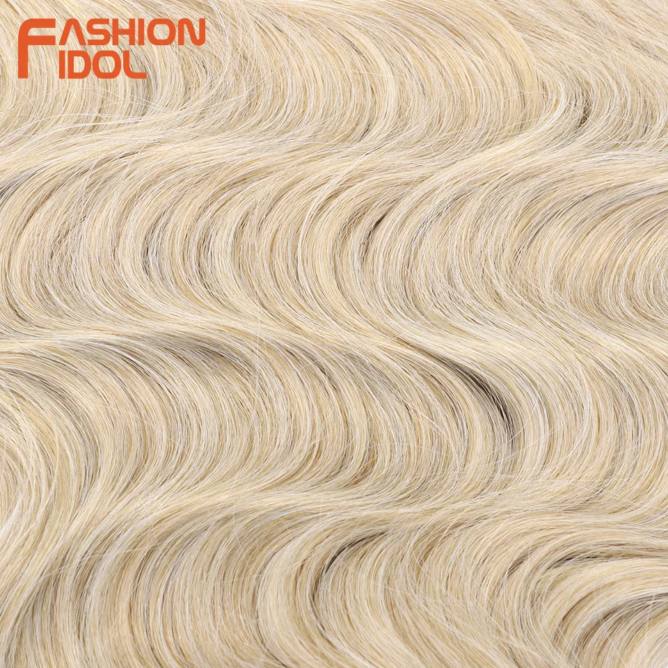 FASHION IDOL Soft Body Wave Crochet Hair 24Inch 3PCS Synthetic Hair Braids Ponytail Fake Hair Wavy Ombre Blonde Hair Extensions