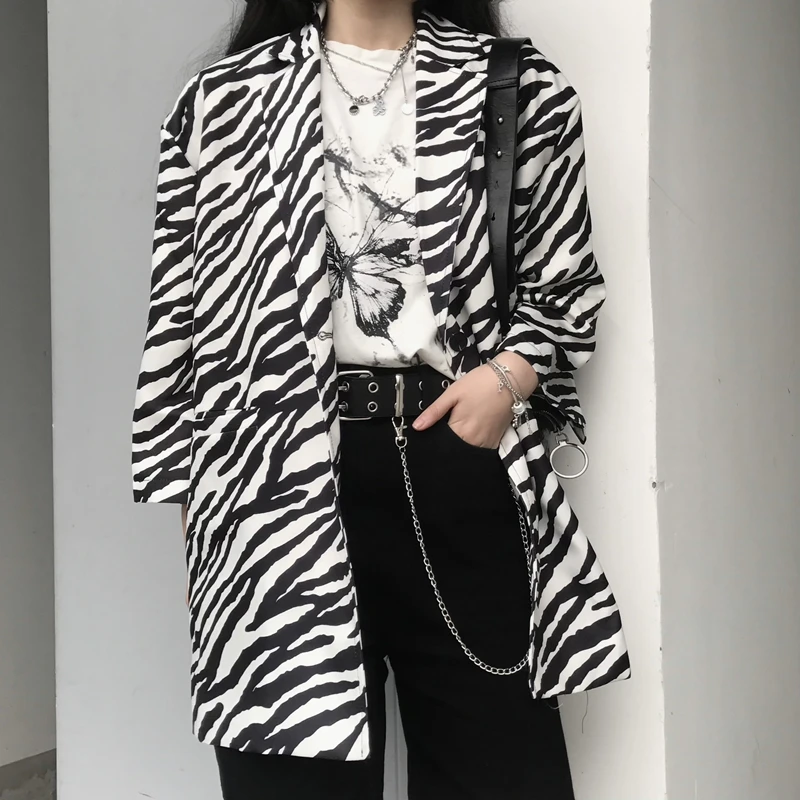 

Korean INS Trend Suit Jacket, Thin Short-sleeved Half-sleeved Zebra Print Loose Unisex Suit with Five-point Sleeves Women Female