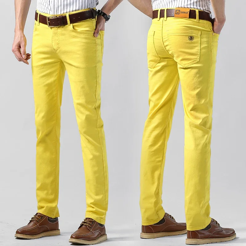 Men's Colorful Denim Stretch Stretch Jeans New Elastic Yellow Pink Red Slim Male Clothing Simple Business Denim Trousers 4