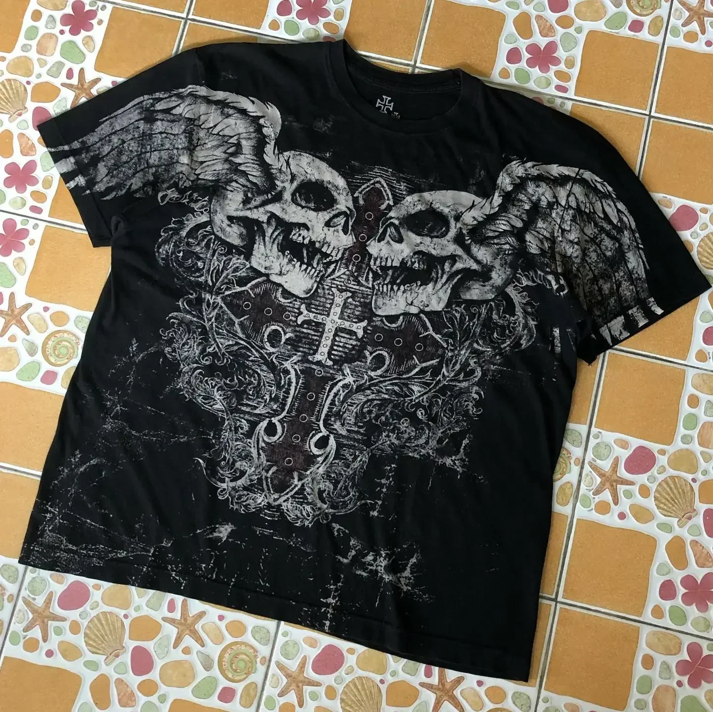 90s Skeleton Cross Wing High Quality Style Streetwear Tee Gothic