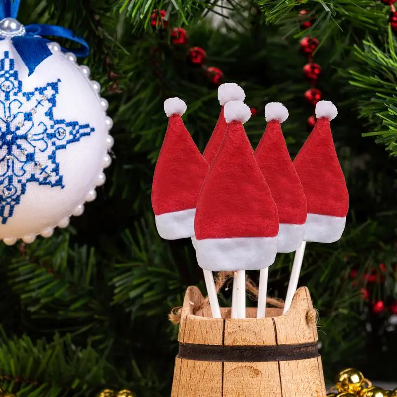 20PCS Tiny Santa Hat Mini Christmas Lollipop Hat For Crafts
