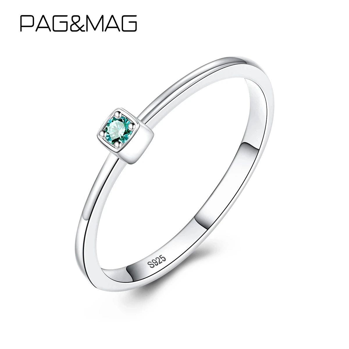 PAG&MAG Created Emerald VVS Bague Rings 925 Sterling Silver Stackable Ring For Women Green Gemstone joyas de plata 925 mujer