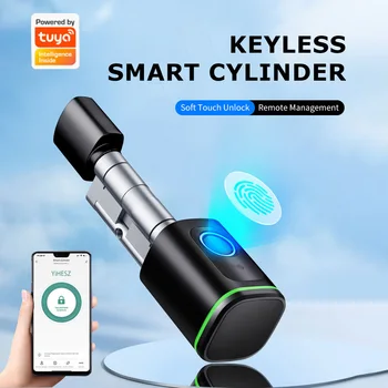 Tuya Fingerprint Bluetooth Smart Cylinder Lock Adjustable EU Lock Cylinder Upgrate DIY With APP/Password/RFID Card/Key unlock 1