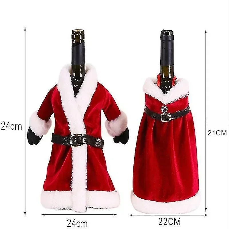 Red Velvet Dress Clothes Wine Bottle Covers Christmas Wine Bottle Bags Xmas New Year Party Dinner Table Decoration Gifts 1/6PCS wine bottle cover burlap wine bags