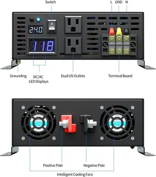 3000w Pure Sine Wave Solar Power Inverter 24v 110-120v 60hz With LED Display (Black) Solar System (RBP-3000S-LEDblack) 2