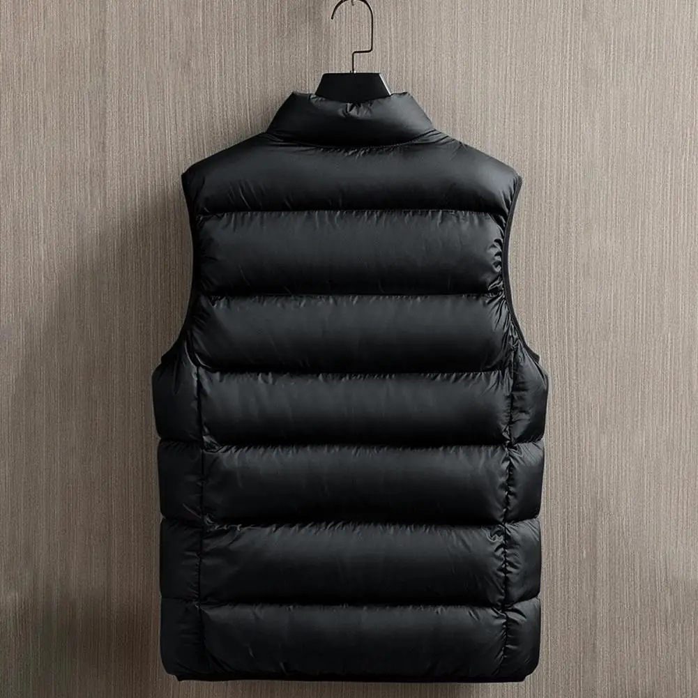 Men Winter Vest Thickened Padded Men's Winter Vest Warm Cold Resistant Plus Size Stand Collar Coat with Zipper Closure Men