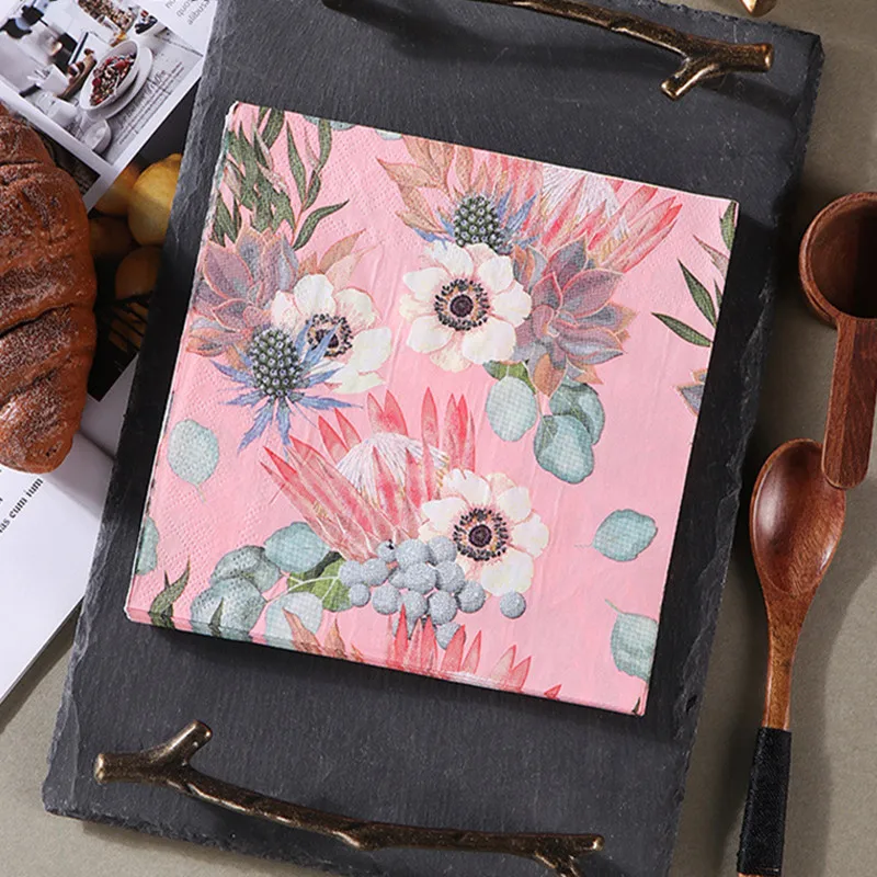 20pcs/pack Flower Printed Decoupage Disposable Napkin Paper Tissue Wedding Party Table Supplies Decoration disposable tableware,paper napkins