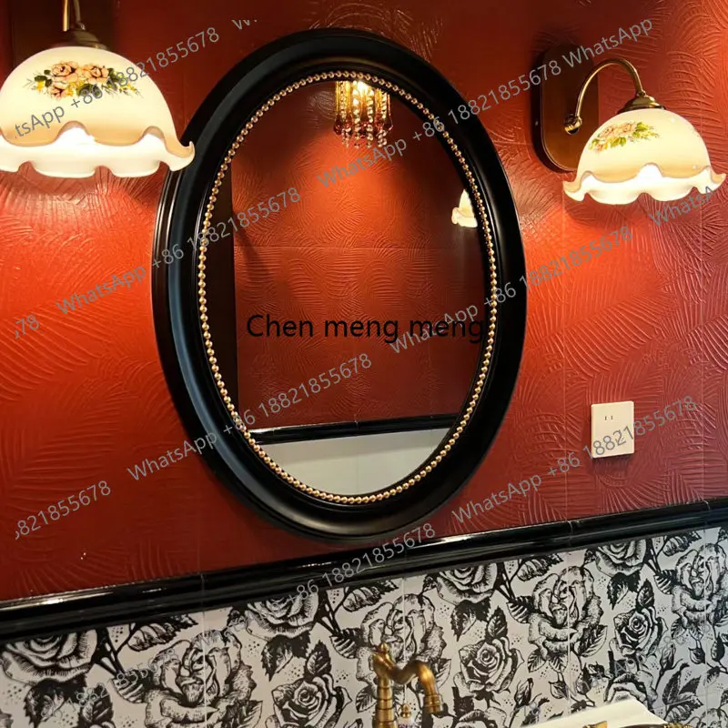 กระจกห้องน้ำทรงรีสไตล์ฝรั่งเศสย้อนยุคสีดำ กระจกตกแต่งกรอบสไตล์ยุคกลาง กระจกห้องน้ำอัจฉริยะ 1