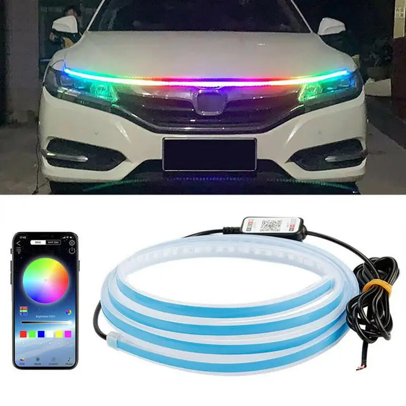 

Scan When Starting Universal Led Car Hood Lights Strip Engine Hood Guide Decorative Atmosphere Lamp Bar 12V Ambient Backlight