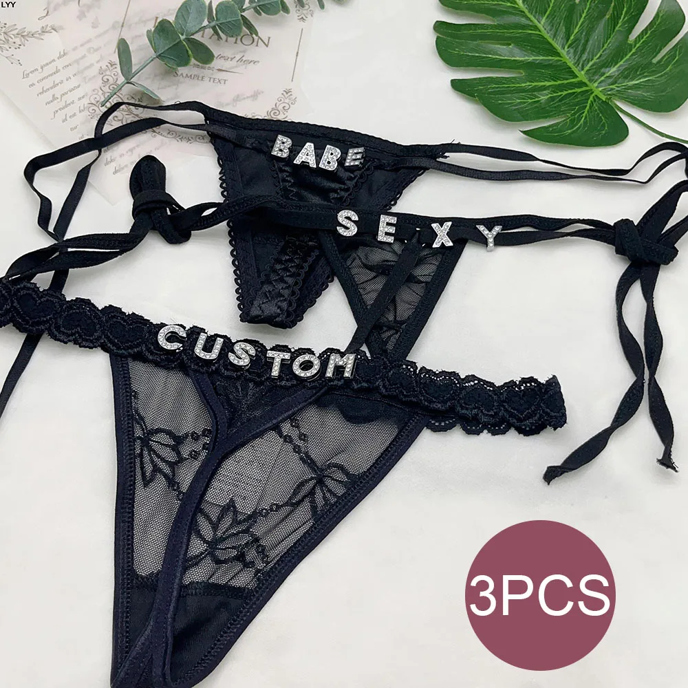 

3Pcs/Sets Custom DIY Name Thong Bikini Women Crystal Letters Sexy String Underwear Body Chains Jewelry Christmas Gifts for Date