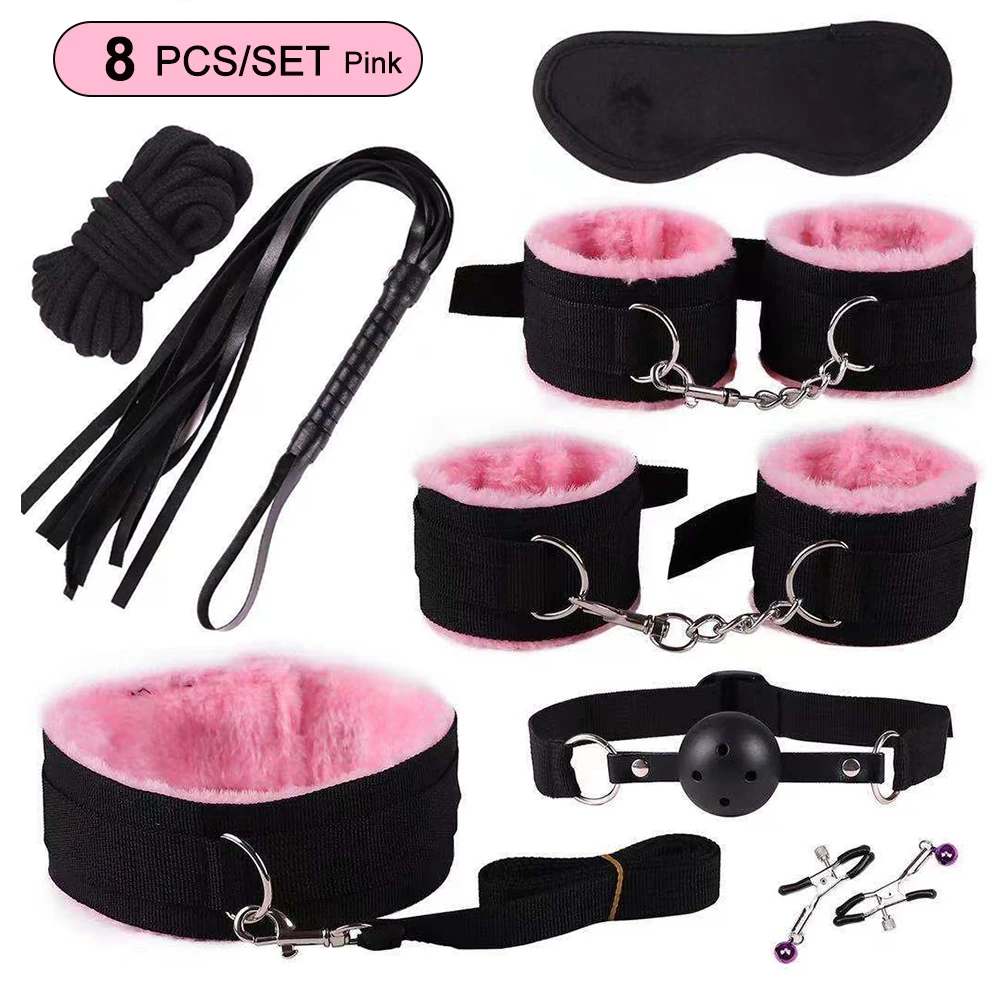 BDSM Sex Kits Adults Sex Toys For Women Men Handcuffs Nipple Clamps Whip Spanking Sex Metal Anal Plug Vibrator Butt Bdsm Bondage