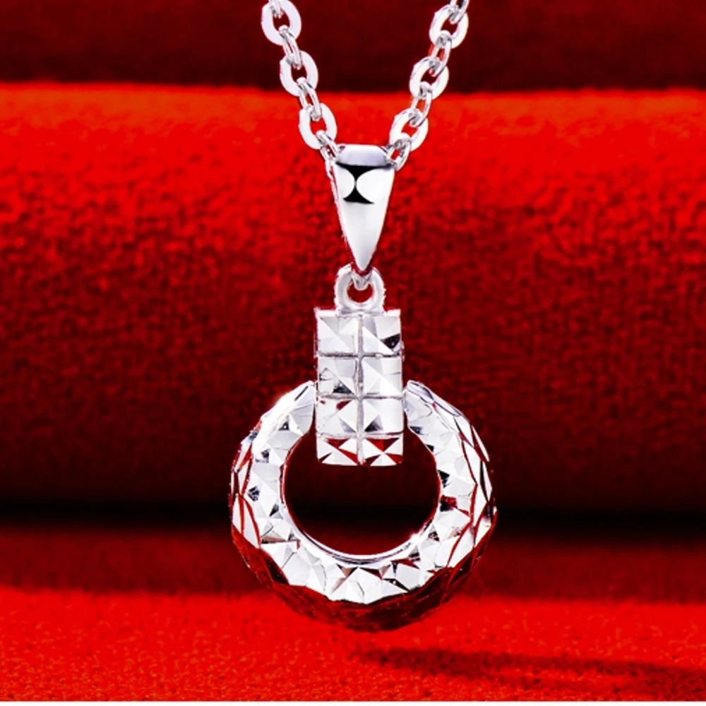 

Real Pure Platinum 950 Men Women Gift Lucky Carved Round Circle Pendant 1.5g PT950