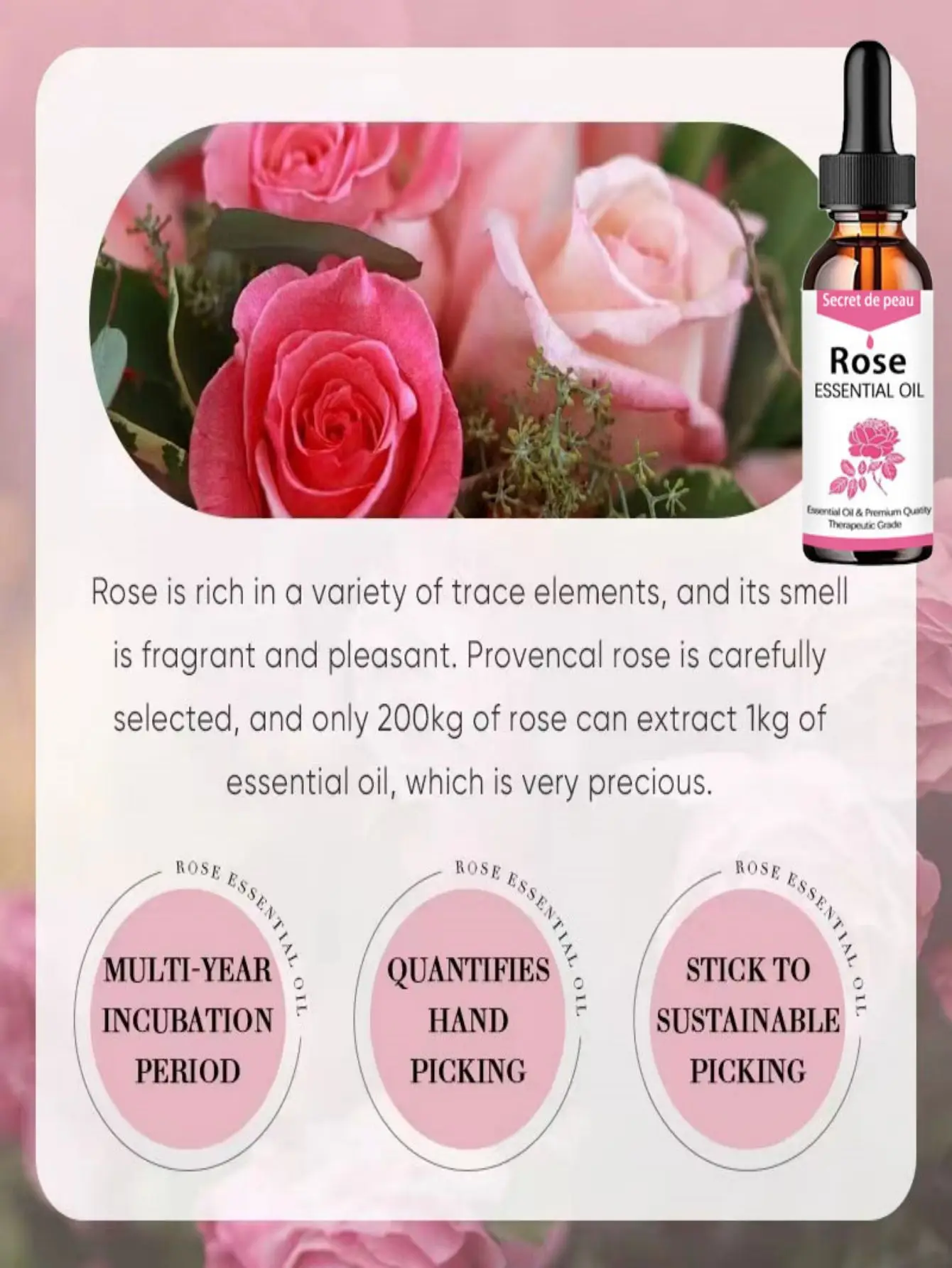 Rose essential oil, brightens skin tone, moisturizes and nourishes skin 3