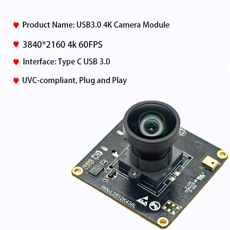 4K 60FPS USB3.0 카메라 모듈, IMX274 센서, Type-C 인터페이스, 플러그 앤 플레이 산업용 카메라