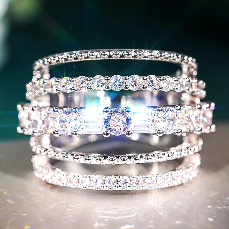 Huitan Luxury Multi-Layer Design Wide Rings Rings with Brilliant Cubic ...