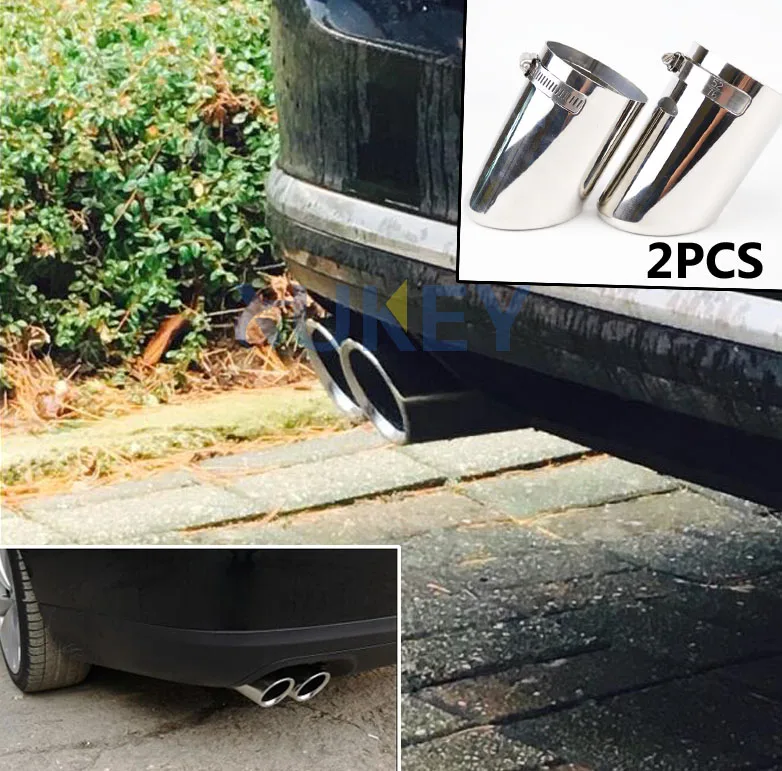 2PC STAINLESS STEEL EXHAUST TIP FOR VW PASSAT B6 3C 2005~2010/ CC 2009~2012/EOS MUFFLER TAIL PIPE TAILPIPE END CHROME TRIM COVER car exhaust cover
