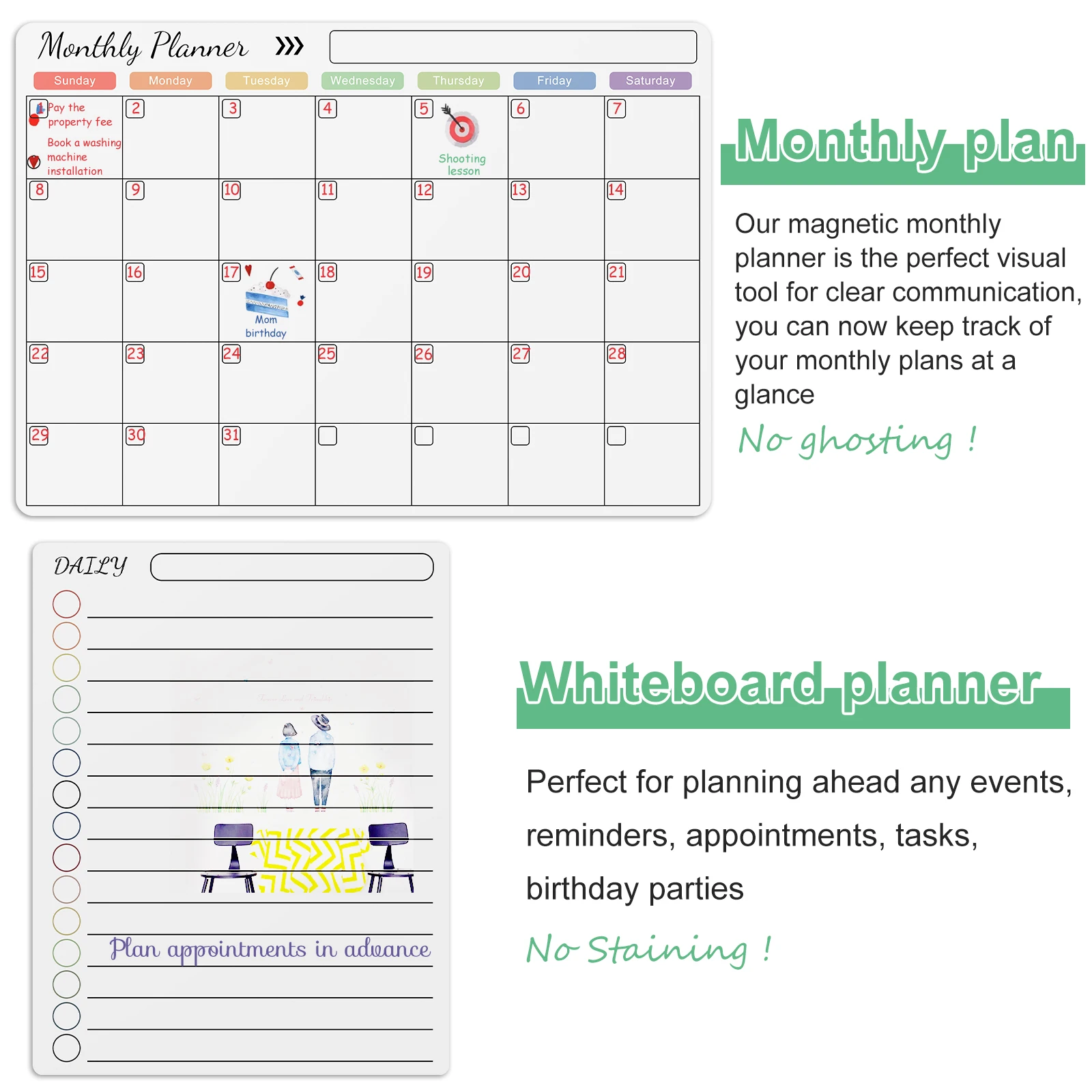 Dry Erase Magnetic Calendar for Refrigerator Reusable Monthly Planner Board Fridge Calendar White Board With Pen Planning Board