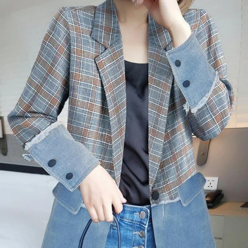 

Plaid Clothing Blue Outerwear Women's Blazers Female Coats and Jackets Check Colorblock on Offer with Free Shipping Korean Style