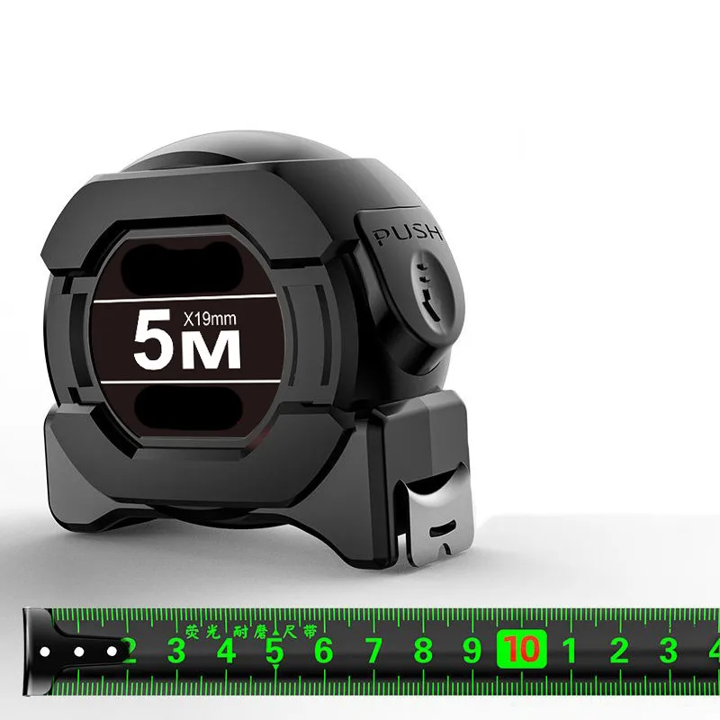Self locking Steel Tape measure black Fluorescent tape 5M High