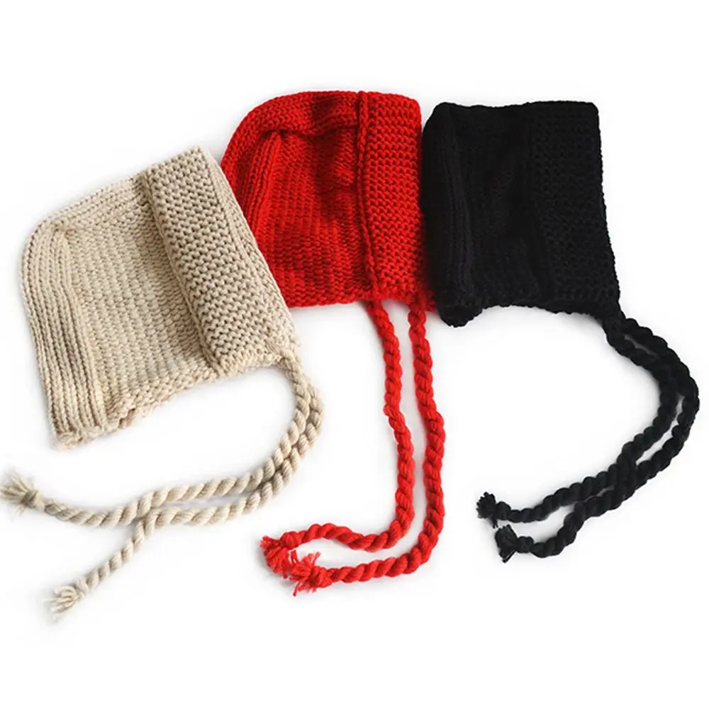 

Knitted Red Bomber Hat Cute Fried Dough Ear Protect Women's Caps Twist Braid Winter Warm Knit Cap Autumn Winter