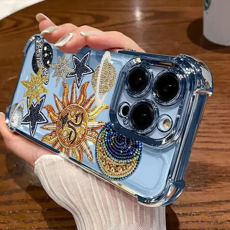 Luxury Solar System Sun Moon Star Plating Soft Phone Case