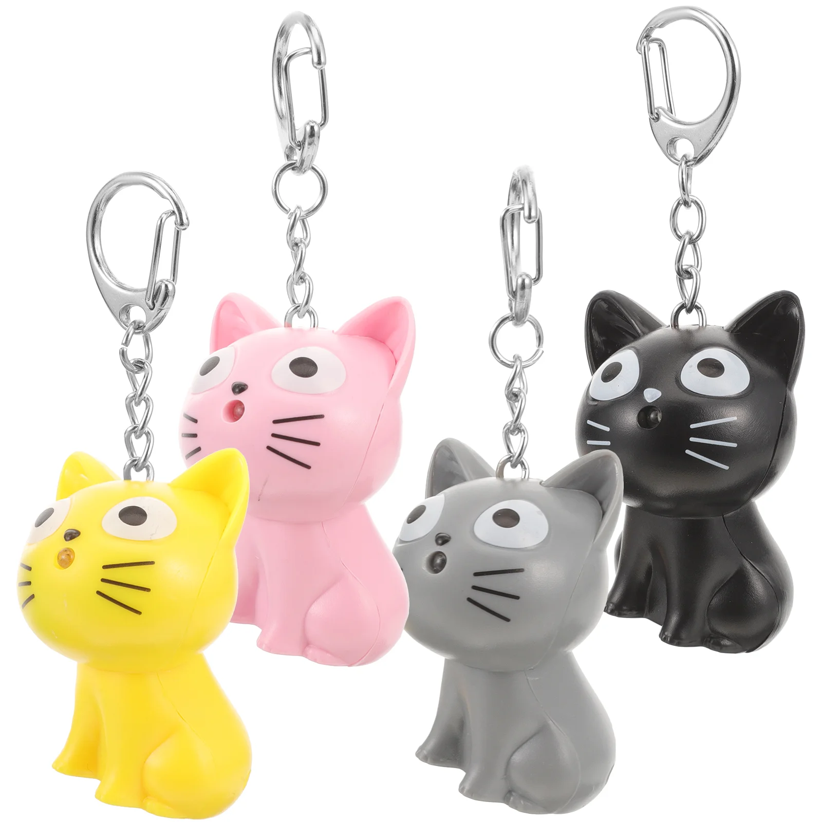 

4 Pcs Key Cheese Cat Keychain Lovers Rings Flashlight Button Sound Keyring