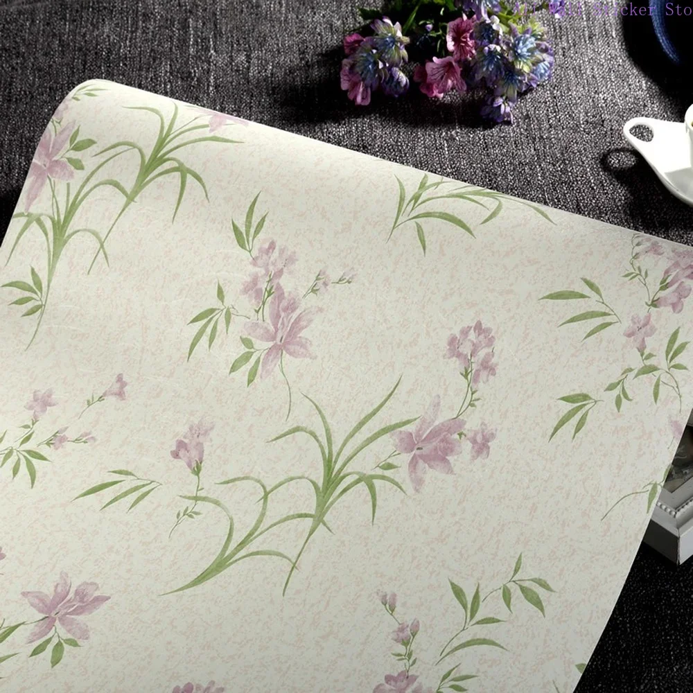 Vinyl Green Leaf Purple Flower Wallpaper Self Adhesive Contact Paper Removable Waterproof Wall Papers For Furniture Renovation