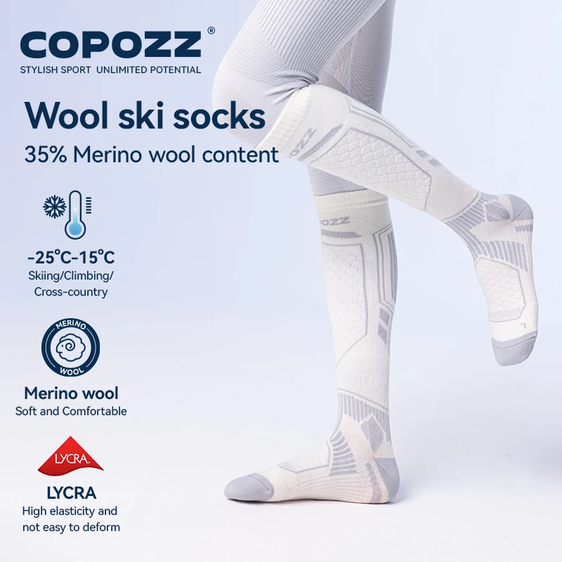 COPOZZ 24401 Merino Wool Ski Socks Men Women Outdoor Hiking Socks Thicken Warm Perspiration Quick-dry Knee High Long Socks Snowboard