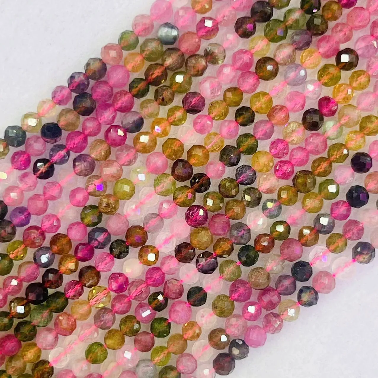 3mm Natural Tourmaline Faceted Round Beads Colorful Spacer Loose Rubellite Stone Beads Gem For DIY Making Noble Jewelry