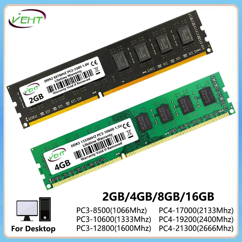 thumbnail image 1 of Memoria Ram para computadora de escritorio DDR4 DDR3 de 4 GB, 8 GB y 16 GB PC4 2133 2400 2666 MHz 1,2 V PC3 1066 1333 1600 MHz 1,5 V PC2 DIMM, 1 of 5