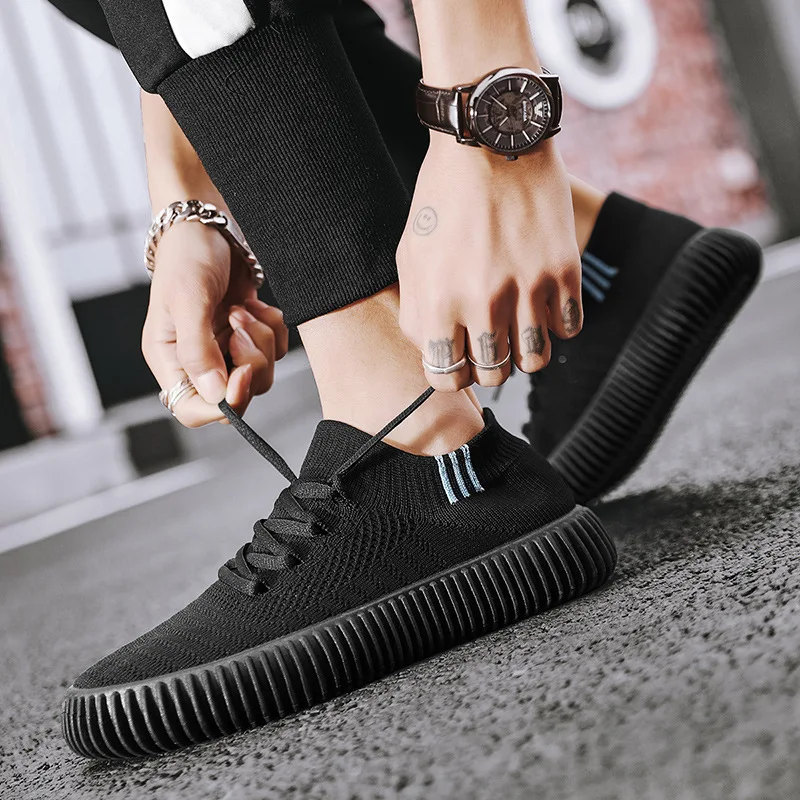 2024 New Casual Slip On Ankle Socking Boots Brand Kintted Autumn Boots Men Designer Lace Up Soft Loafers Platform Sneakers Males