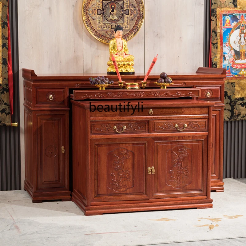 

Altar Buddha Shrine Household Solid Wood Chinese Three-Layer Middle Hall God of Wealth Worship Altar