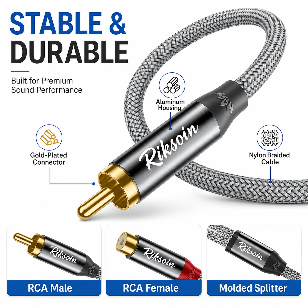 Premium Gold-Plated RCA Y Splitter Cable for Superior Audio Quality