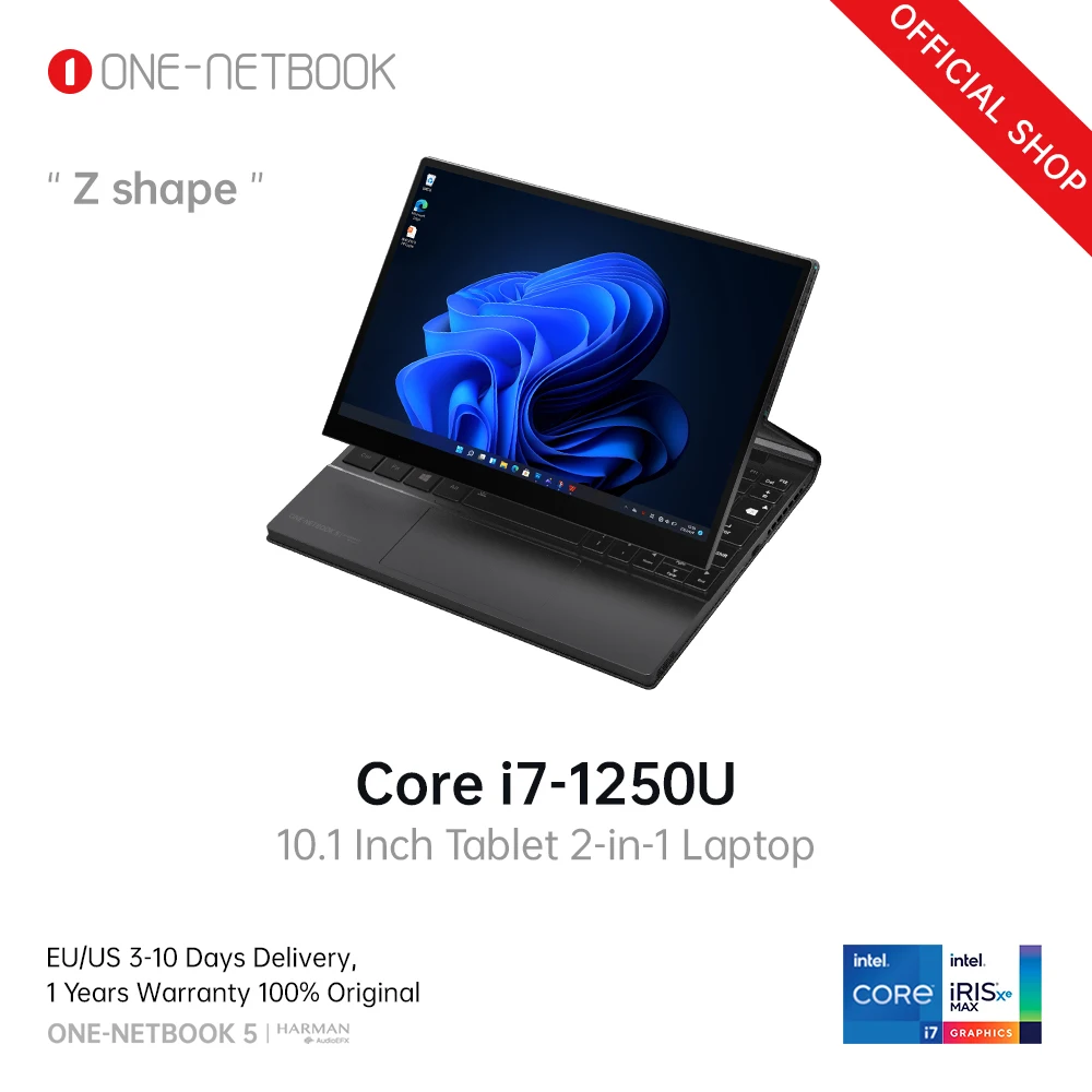 

One-Netbook 5 10.1 Inch Laptop Pocket Computer Intel Core i7-1250U 32G+1TB 2TB IPS Screen "Z" Shape Business Tablet Mini PC