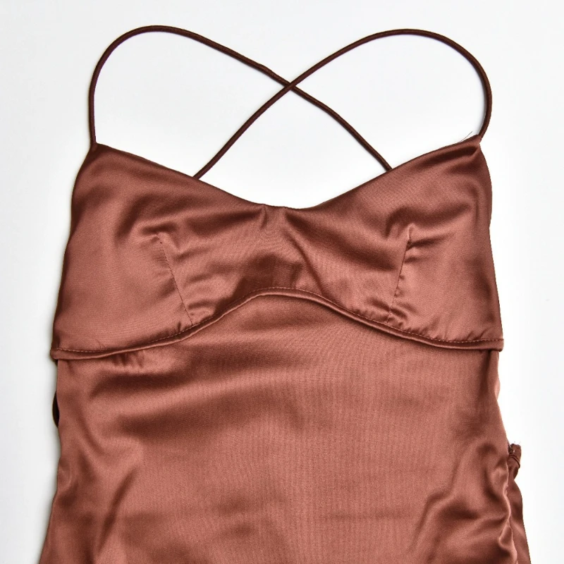 Autumn New Women's Clothing Slim Women's Sexy U-neck Suspender Satin Dress Spring and Summer Fashion Halter Strap Waist Dress