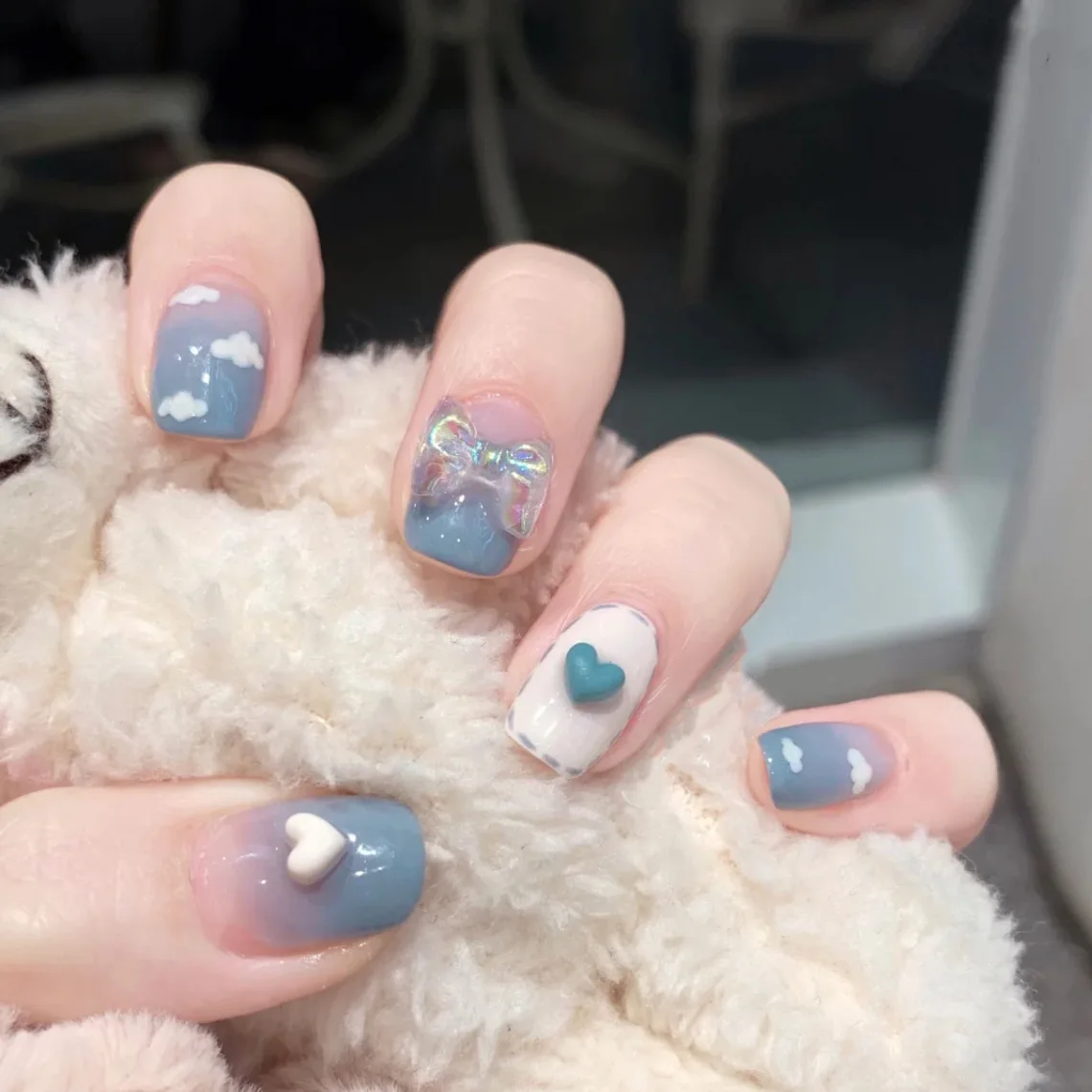 

24p Short Cute Fake Nails 3D Bow Design False Nails Art Full Coverage Waterproof Removable Faux Press on Nail with Tools