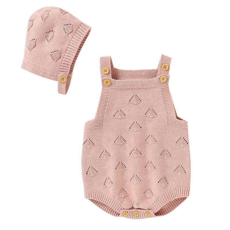 

Baby Boy Girl Clothes Infant Knitted Bodysuit Solid Suspenders Jumpsuit+ Hat Outfit Toddler Romper Kids One-Piece Overall 0-24M