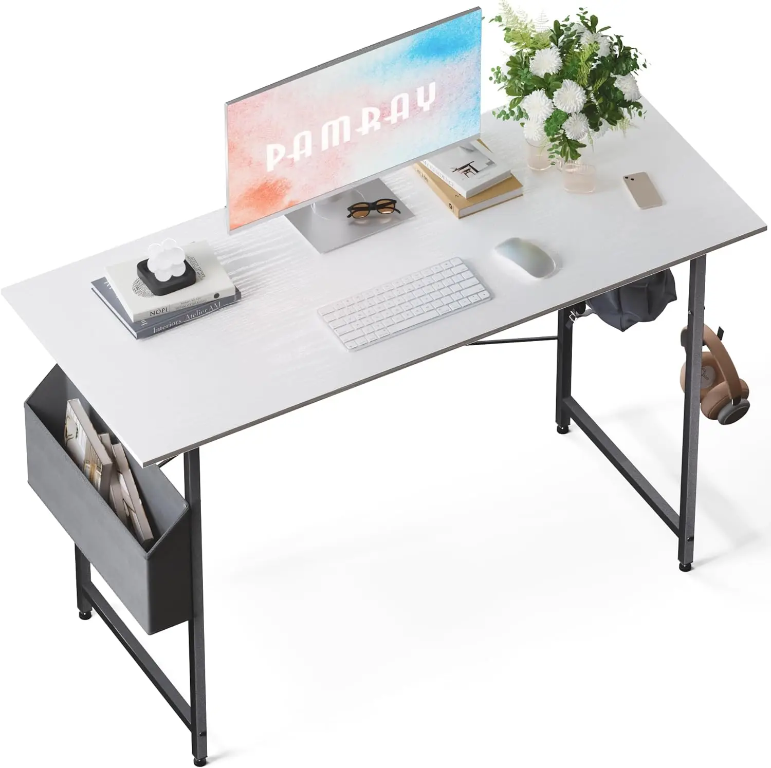 47 Inch Computer Desk for Small Spaces with Storage Bag, Home Office Work Desk with Headphone Hook, Small Office Desk